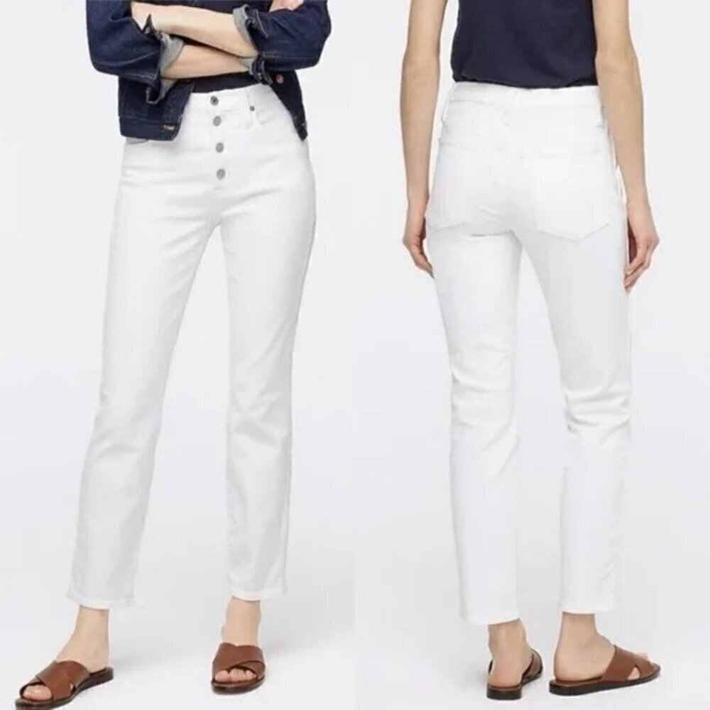 J.Crew 10" Vintage High Waist Slim-Straight Jeans White Plus 33 36 Curvy NWT